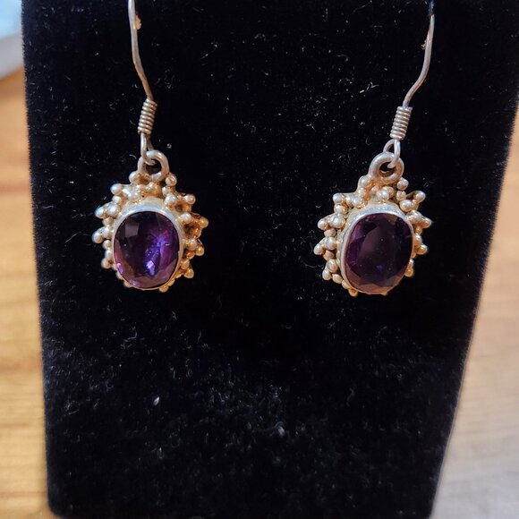 Vintage Womens Amethyst Earrings Set in 925 Sterling Silver - Picture 2 of 4